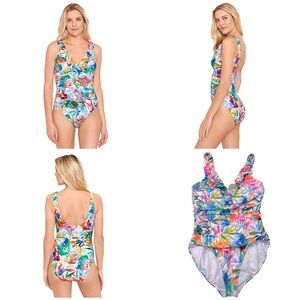 LAUREN Ralph Lauren Tropical Caribbean Ruffled One-Piece Swimsuit Size 12